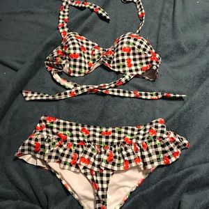 Checkered & Cherries bathing suit size L
